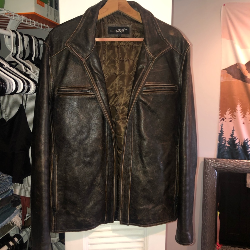 🔲Black Rivet Leather Jacket-mens